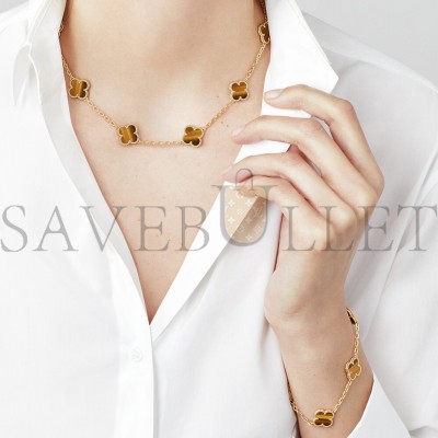 VAN CLEEF ARPELS VINTAGE ALHAMBRA NECKLACE, 10 MOTIFS - YELLOW GOLD, TIGER EYE  VCARD40700